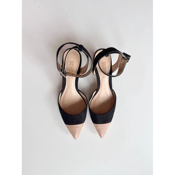 SCHUTZ Black Suede Tan Leather Pointed Cap Toe Jute Block Heel Sandals, Size 5.5 - Picture 2 of 15